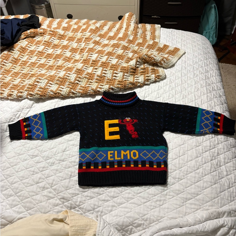 Vintage Sesame Street Elmo Colorblock Turtleneck Sweater